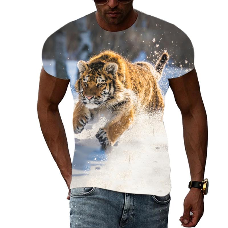 Summer Men Animal Tiger Graphic T Shirts Personality Fashion Cool Style Pattern Print T-shirt Trend Hip Hop Short Sleeve T-shirt