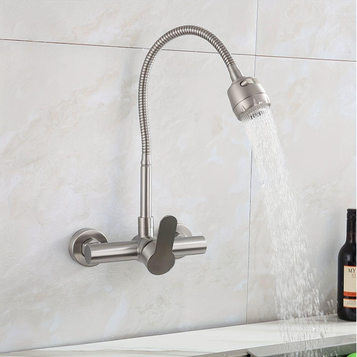 Wall-mounted kitchen faucet, single handle, commercial