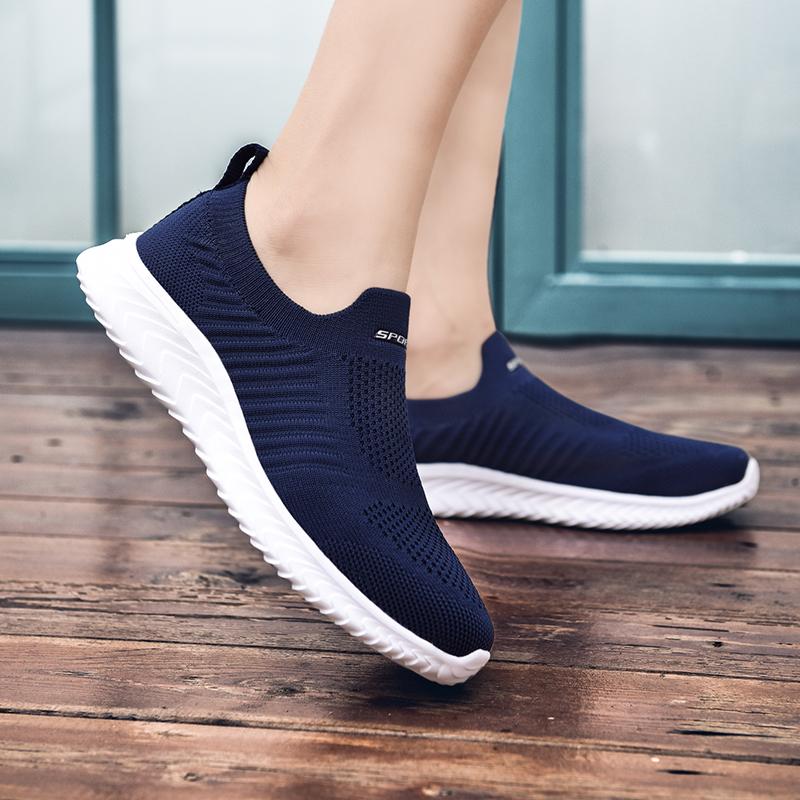 Breathable Knitted Women's Flats Lightweight Men's Running Sports Shoes Slip-on Causal Sneakers Walking Shoes