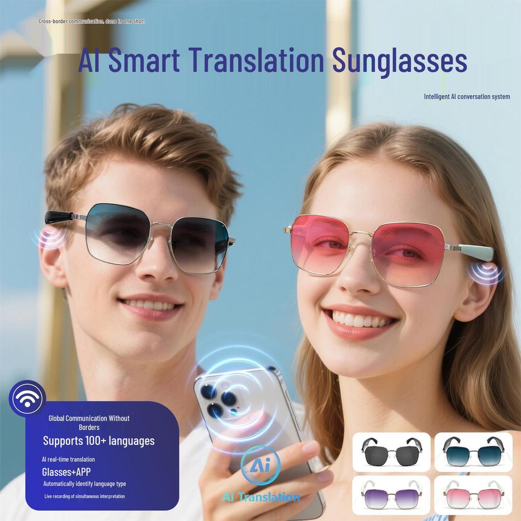 Occhiali per Traduzione AI Bluetooth GY200: Traduzione in Tempo Reale in Oltre 100 Lingue, Musica, Chiamate, Funzioni Smart