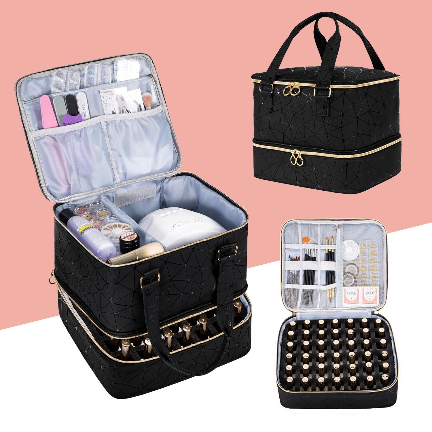 

Double-Layer Nail Polish Makeup Bag: Holds 42 Bottles & Nail Polish Lamp, with Dual Handles
