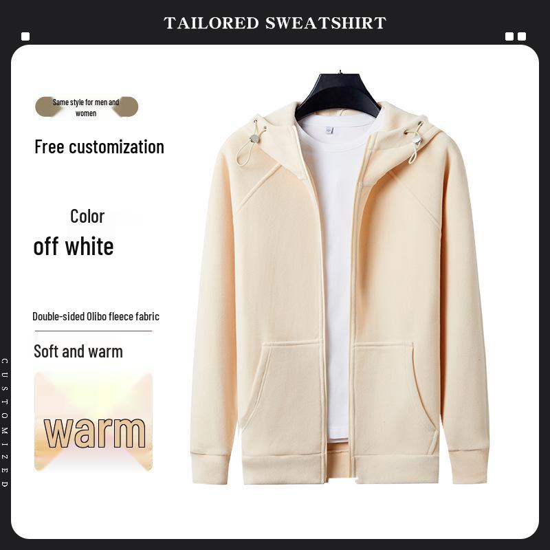Premium Merino Wool Hooded Sweatshirt with Custom Logo - Autumn/Winter Double-Sided Fleece Jacket