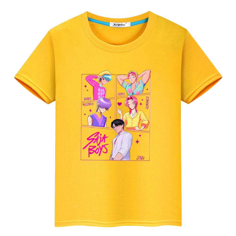 T Shirt for Kids Boy 10year Saja Boys  Print 100%Cotton Cute Tops Y2k  Anime Short Kpop Demon Hunters Kawaii Tees Girls Clothes