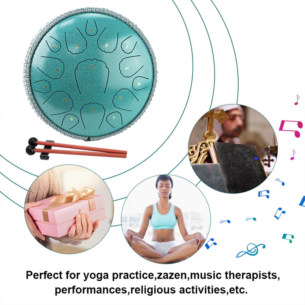 Steel Tongue Drum 13 Inch 15 Notes D Key Percussion Instrument Portable Balmy Drum with Drum Mallets for Meditation