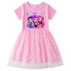 Girls' Kpop Rainbow Sequin Mesh Dress - Long Sleeve, Perfect for Spring & Autumn