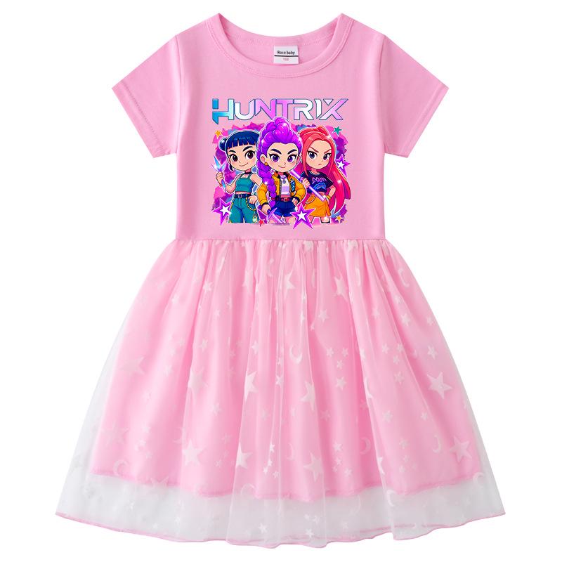 Girls' Kpop Rainbow Sequin Mesh Dress - Long Sleeve, Perfect for Spring & Autumn