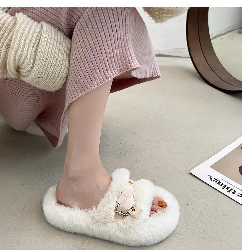 Hairy Slippers Women Wear Thick Soles 2025 New Spring and Autumn Internet Celebrities Word Home Cute Furry Cotton Drag Winter