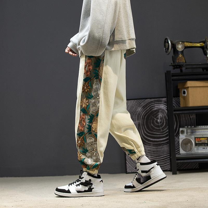 Spring Autumn Fashion Casual Pants Men Embroidery Patchwork Harem Trousers Oversized Joggers