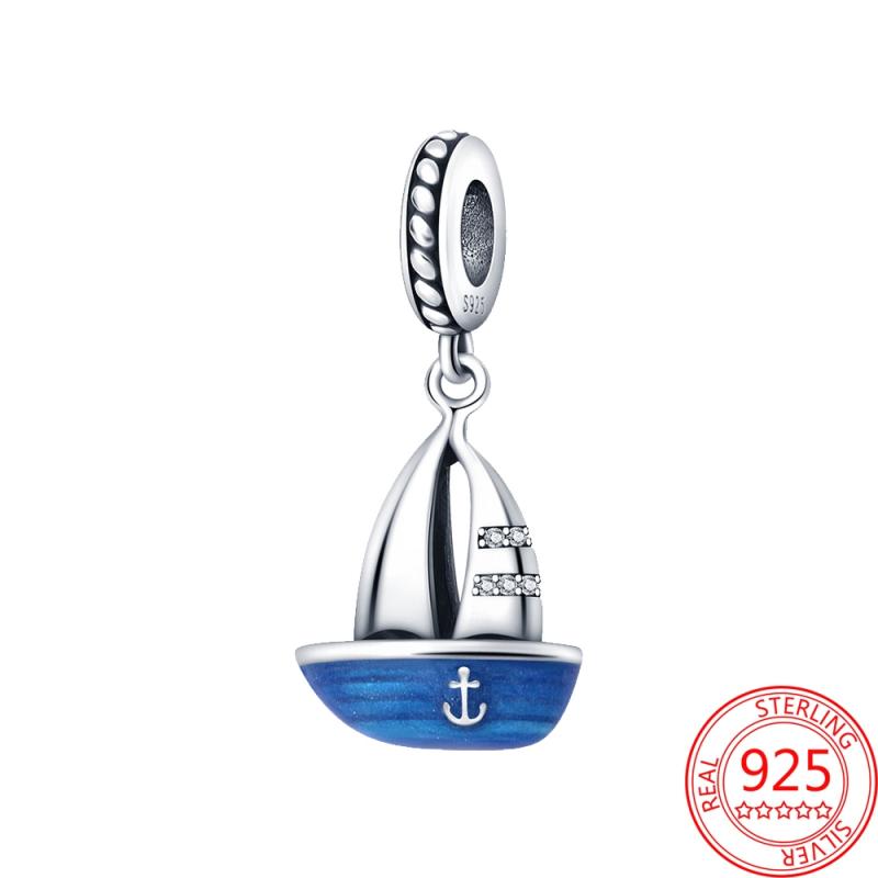 

Charms Original Copper Blue Ship Pendant Beads Fit Bracelet Diy Fine Gift Women Delicate Jewelry Accessory