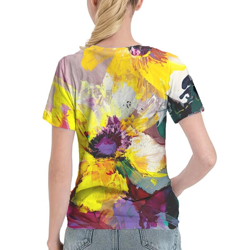 Women's Floral Print Short-sleeved Loose Crew Neck Top Versatile T-Shirts Women’s