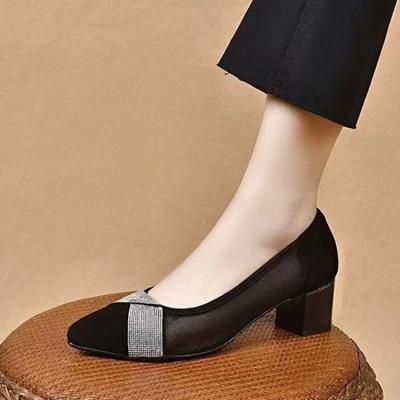 New Fashion Sexy Square Heel Pumps for Female Women Elegant Beige Comfort Summer Slip On High Heel Shoes Zapatos Mujer
