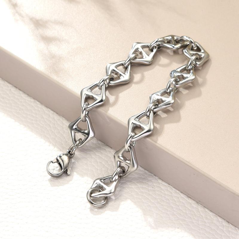 Men's Punk Thick Heavy Chain Bracelet Water-Proof Rhombic Shape Fish Bone Pendant Gold for Parties Trendy Stainless Steel