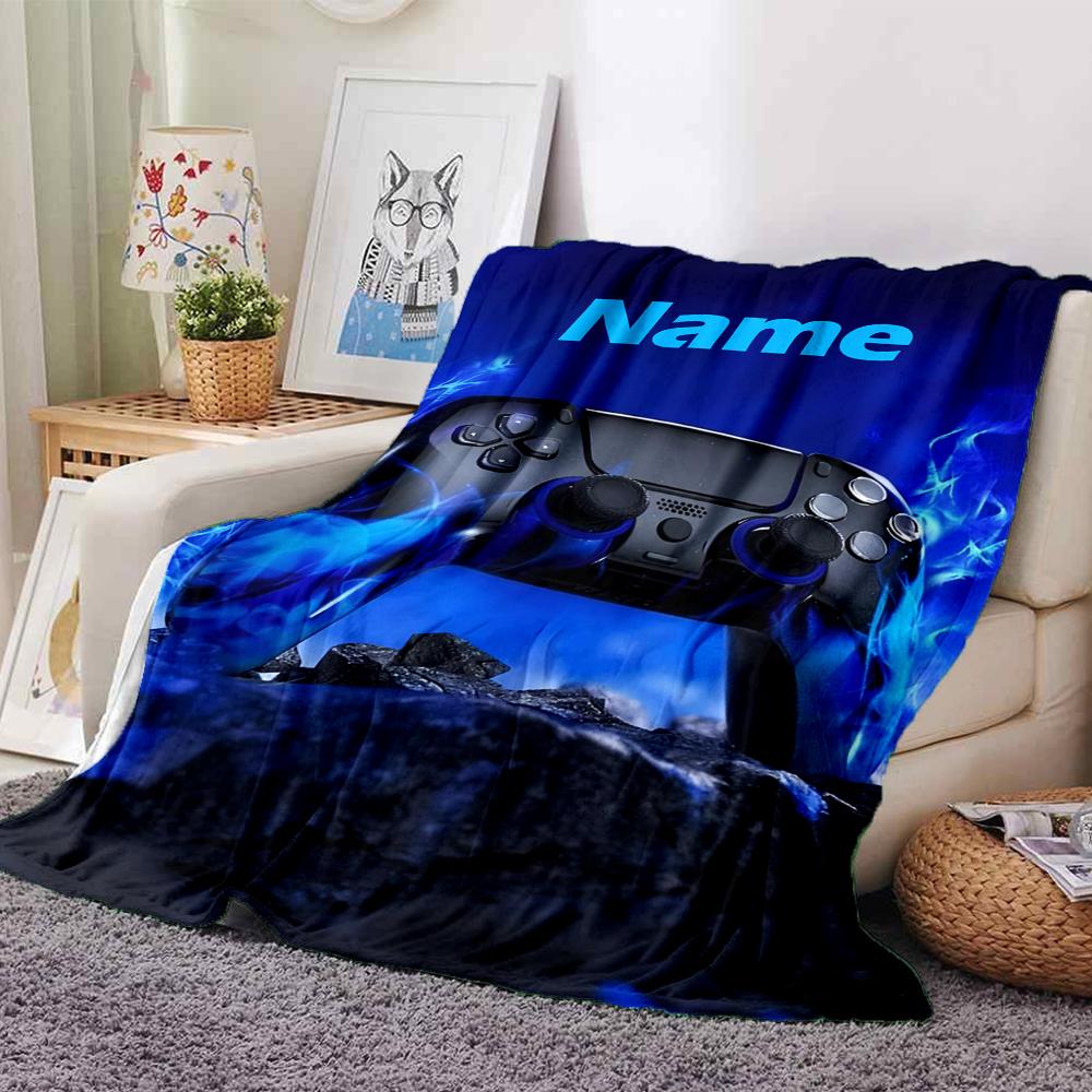 Custom Name Game Controller Theme Printed Blanket - Perfect for Couch, Bed, Travel & Outdoor Use | Machine Washable, Cozy & Durable.