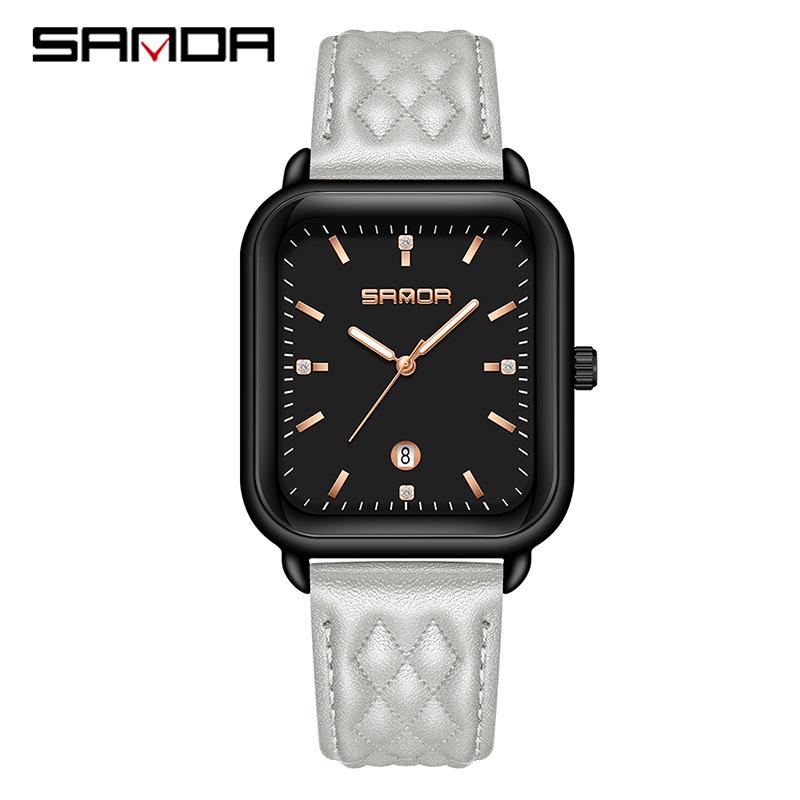 Sanda Quartz Retro Square Watch: Simple Bar Index, Calendar, Waterproof, Business Casual, Unisex Strap