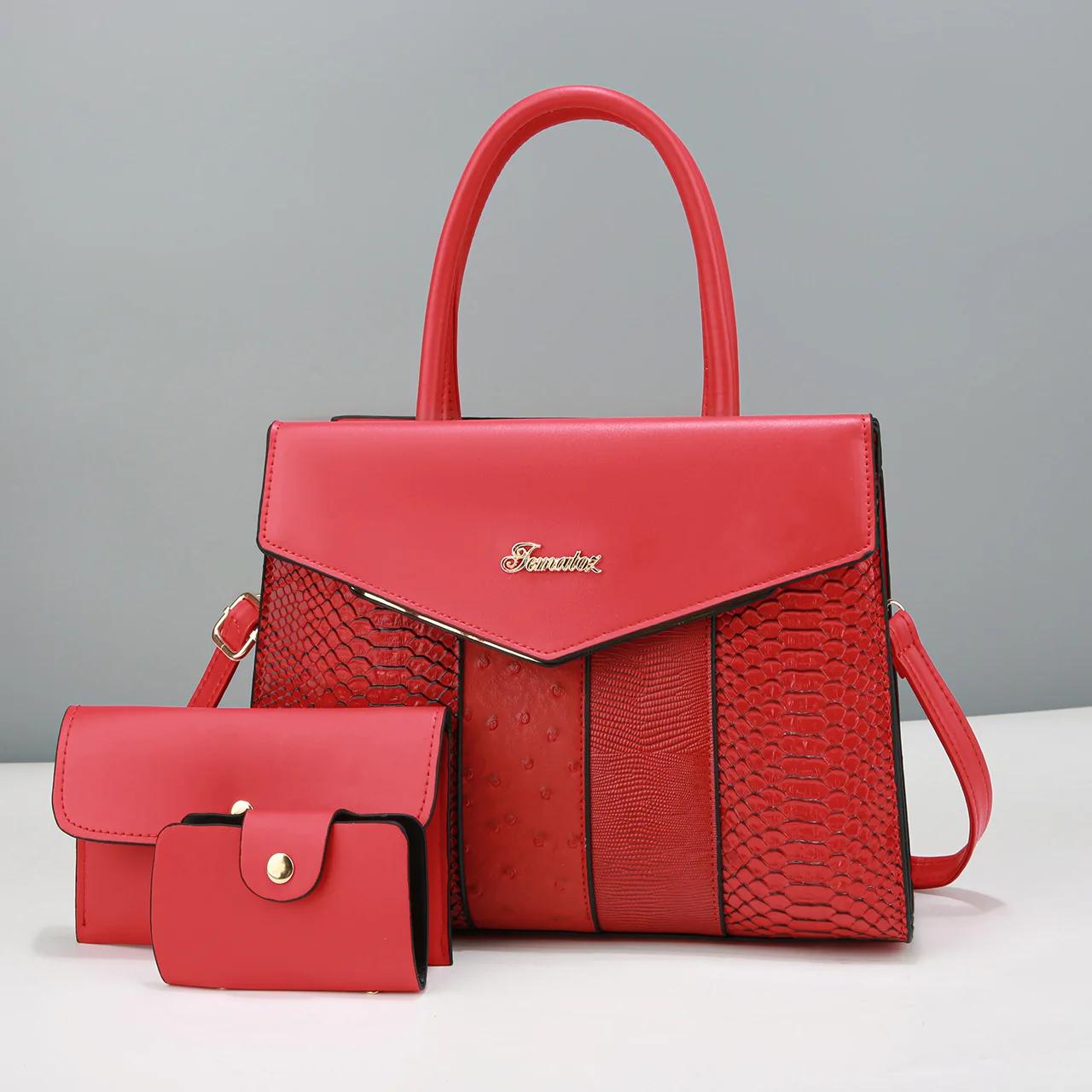 

Женские кошельки и сумки через плечо, комплект из 3 предметов, женская композитная сумка, текстурная сумка-сплайсинг, женская сумка через плечо большой емкости