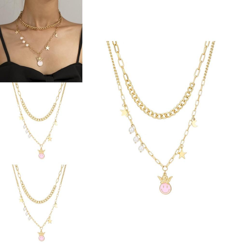 Trendiger Europäischer Stil Kreativer Schmuck Charmantes Sternenkrone Lächeln Halskette Für Frauen