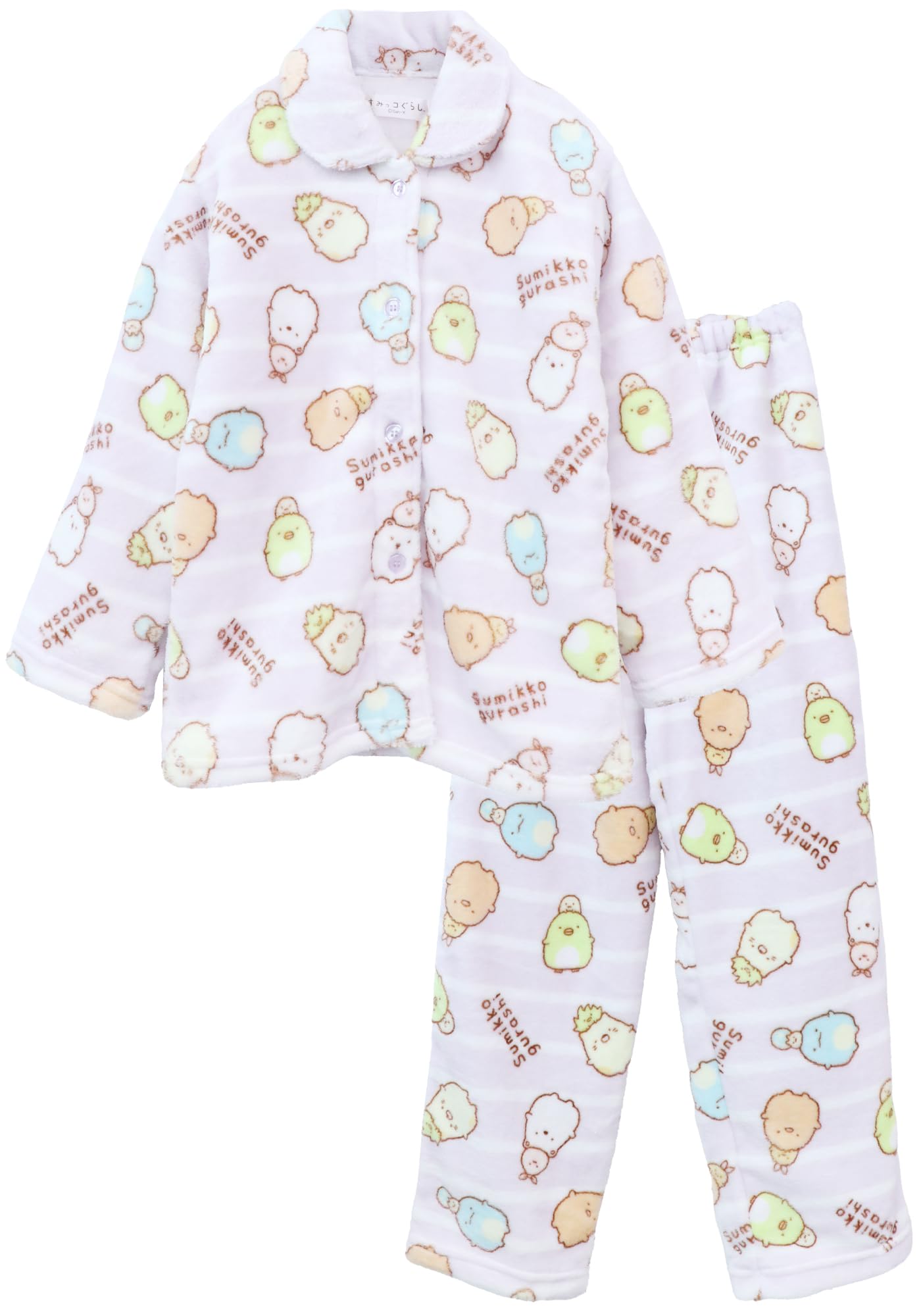 

Kaituck Family Sumikkogurashi Kids Long Sleeve Fleece Pajamas with Striped Pattern, Winter Sizes 130cm, 140cm, and 150cm (150cm, Purple)