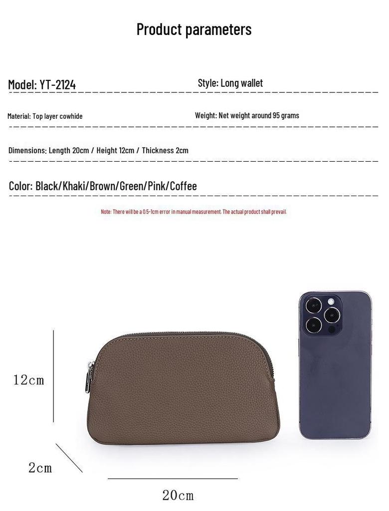 Women's Genuine Cowhide Leather Long Wallet with Phone Holder and Zipper