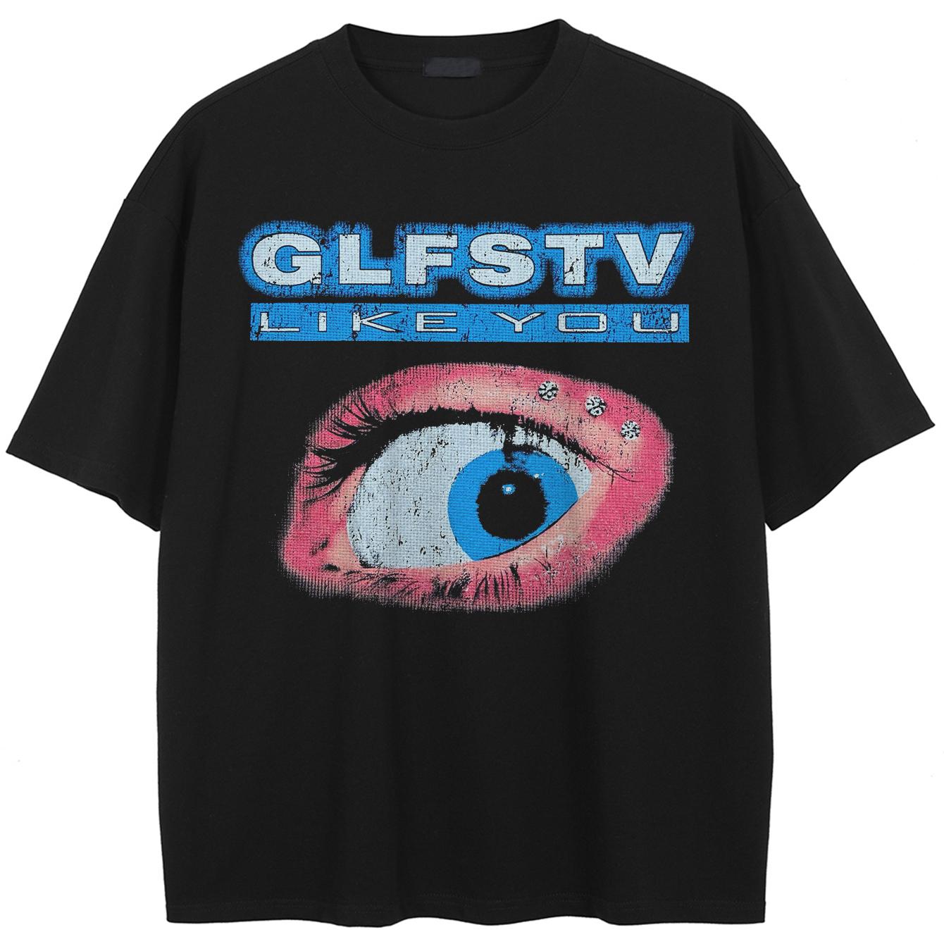 Футболка с принтом  GLFSTV LIKE YOU  Глаза Ретро Потертая футболка S чёрный