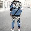Men Retro Mosaic Hexagon Marble Texture Print Long Sleeve Sweatshirt Jogger Pants Two Piece Suit