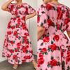 In-Stock High-Waisted Floral Puff Sleeve Dress, Spring/Summer French Style, Waist-Cinched with Large Hem for Women