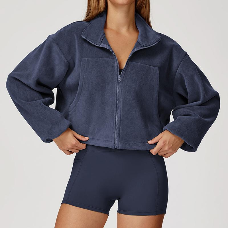 Jacket Stand-up Collar Windproof and Warm Austrian Fleece Drawstring Jacket Women's Running Plus Fleece Sports Jacket