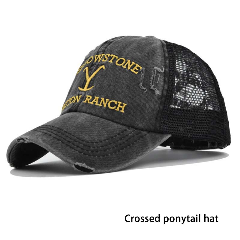 

Летняя желтая шляпа Dutton Ranch Cross для хвостика, бейсболка с эффектом потертости для улицы, с вышивкой, солнцезащитная шляпа, однотонная кепка 54-60CM