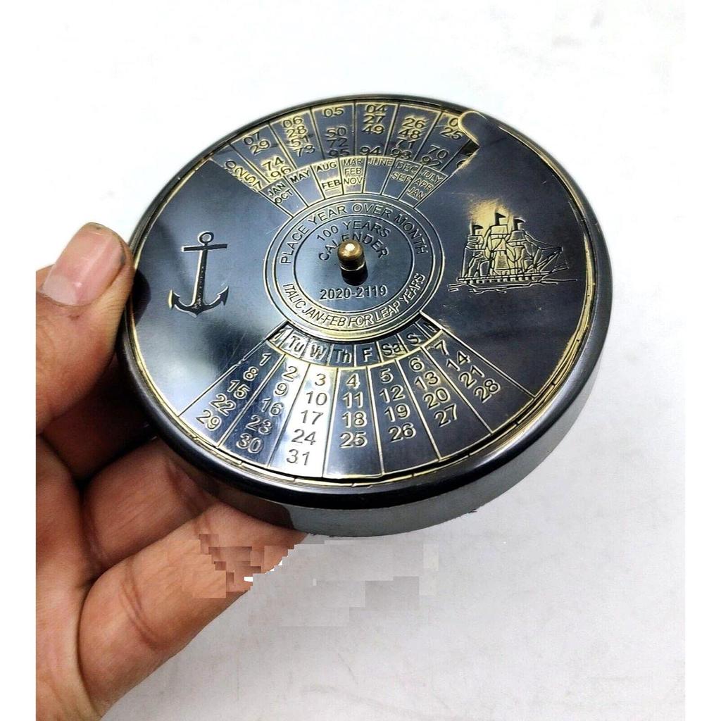 Qarzun Antique Style Brass Calendar 100 Yrs Paper Weight Gift