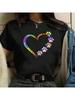 Colorful Heart Paws Printed T-Shirt Tops Fashion Heart Dogs Paw Print Casual Tops Summer Cartoon Graphic Printed Tees Black Tops