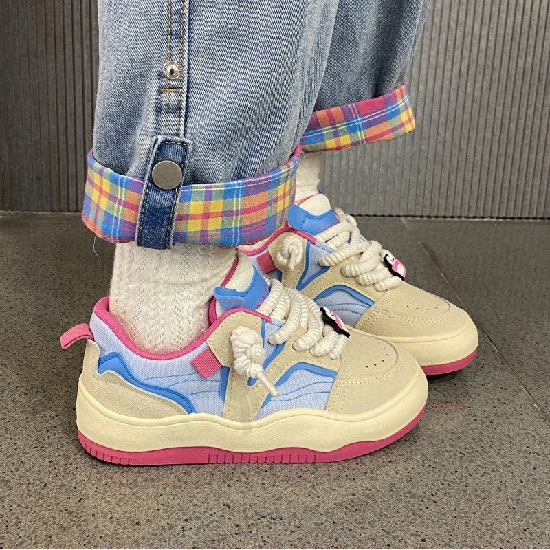 Cute Bread Canvas Shoes Women's New Spring and Autumn Breathable Platform Sports Board Shoes
