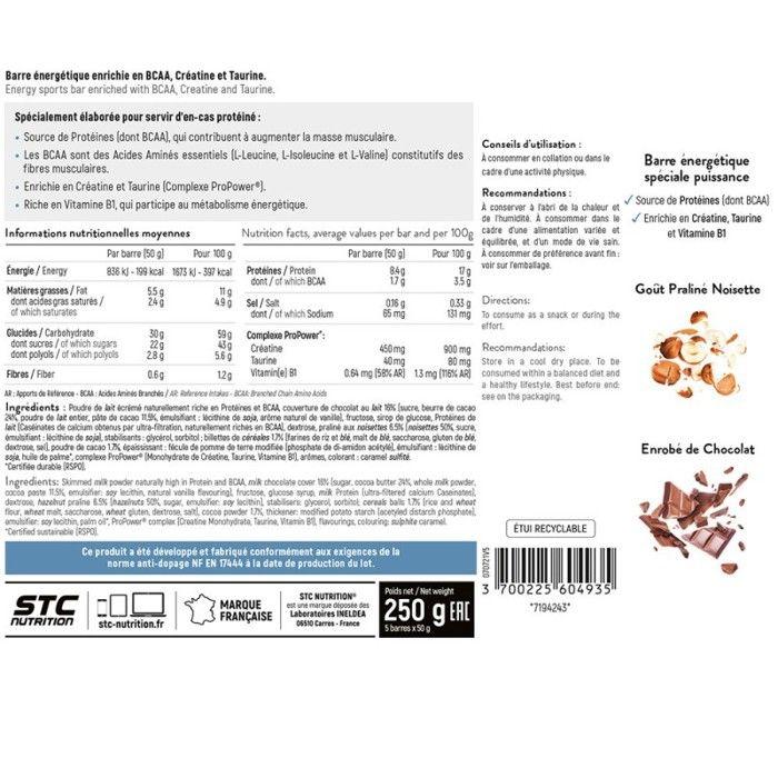 STC NUTRITION - Iron Force Bar - Barre énergétique protéinée - Créatine + Taurine + BCAA - Actif breveté - Etui de 5 barres - Goût p