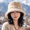 Women S Warm Fleece Knit Bucket Hat Polka Dot Korean Style Fashionable Hat