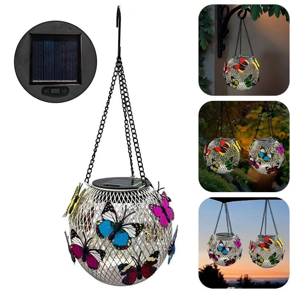 Retro Solar Butterfly Hanging Light Waterproof Garden Decorative Light  Party Decor