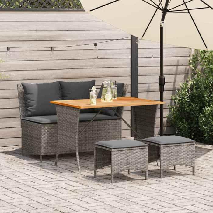 VidaXL Ensemble à manger jardin 4pcs et coussins Gris Résine tressée, ensemble à manger d'extérieur, meuble à manger de 4104133