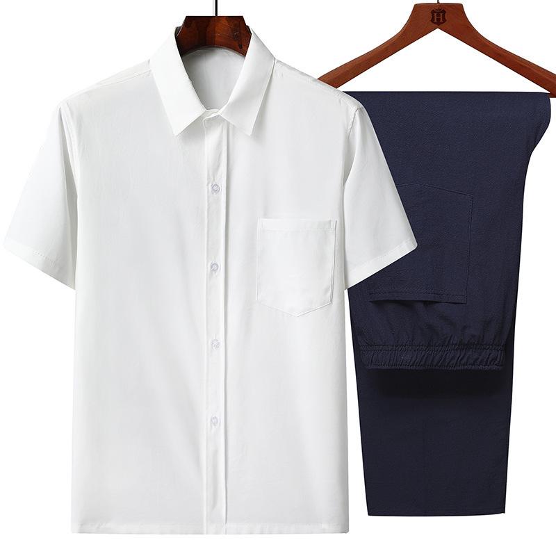 Men's Ice Silk Short-Sleeve Loose Lapel Shirt for Middle-Aged & Elderly