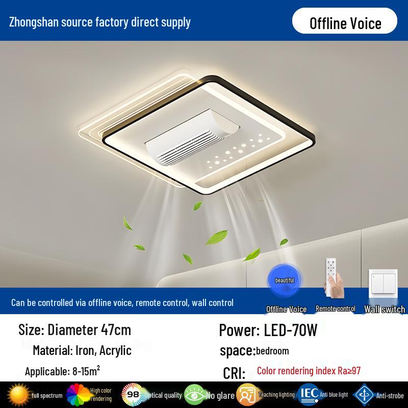 Smart Tricolor Leafless Ceiling Fan Light with Voice Control for Living Room & Bedroom - 110V
