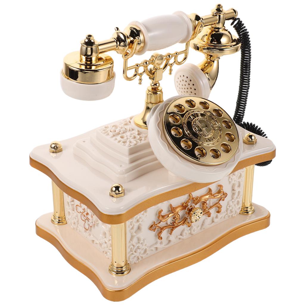 Retro Telephone Music Box Vintage Dial Desk Ornament Handmade ABS Material Soothing Melody Decor for Desktop Shelf Hall Entrance