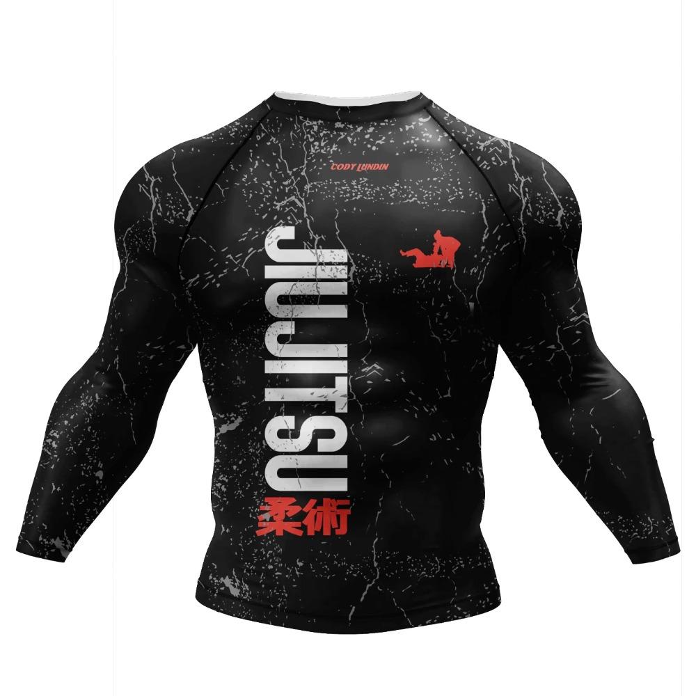 ETST28 Cody Lundin Worstelen BJJ Jiu Jitsu Rash Guard Voor Mannen 3D Sublimatie Tattoo Strakke Lange Mouw kickboksen Jersey XL