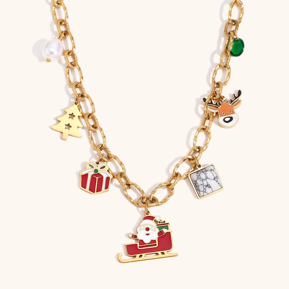 

Подвеска-сани с оленями из нержавеющей стали с покрытием из 18-каратного золота, рождественское ожерелье