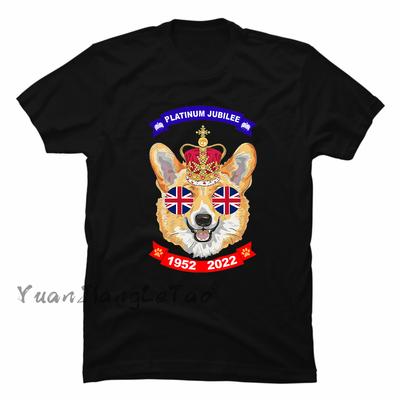 Královna 2022 Union Jack 70. platinové jubileum Tričko Královna Alžběta II. Klasické topy Kawaii Kreslený pes Corgi Grafické topy Unisex tričko