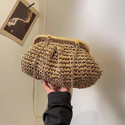 Summer Beach Fashion Hollow Out Women Clip Woven Shoulder Bag Straw Weave Chain Casual Crossbody Bags