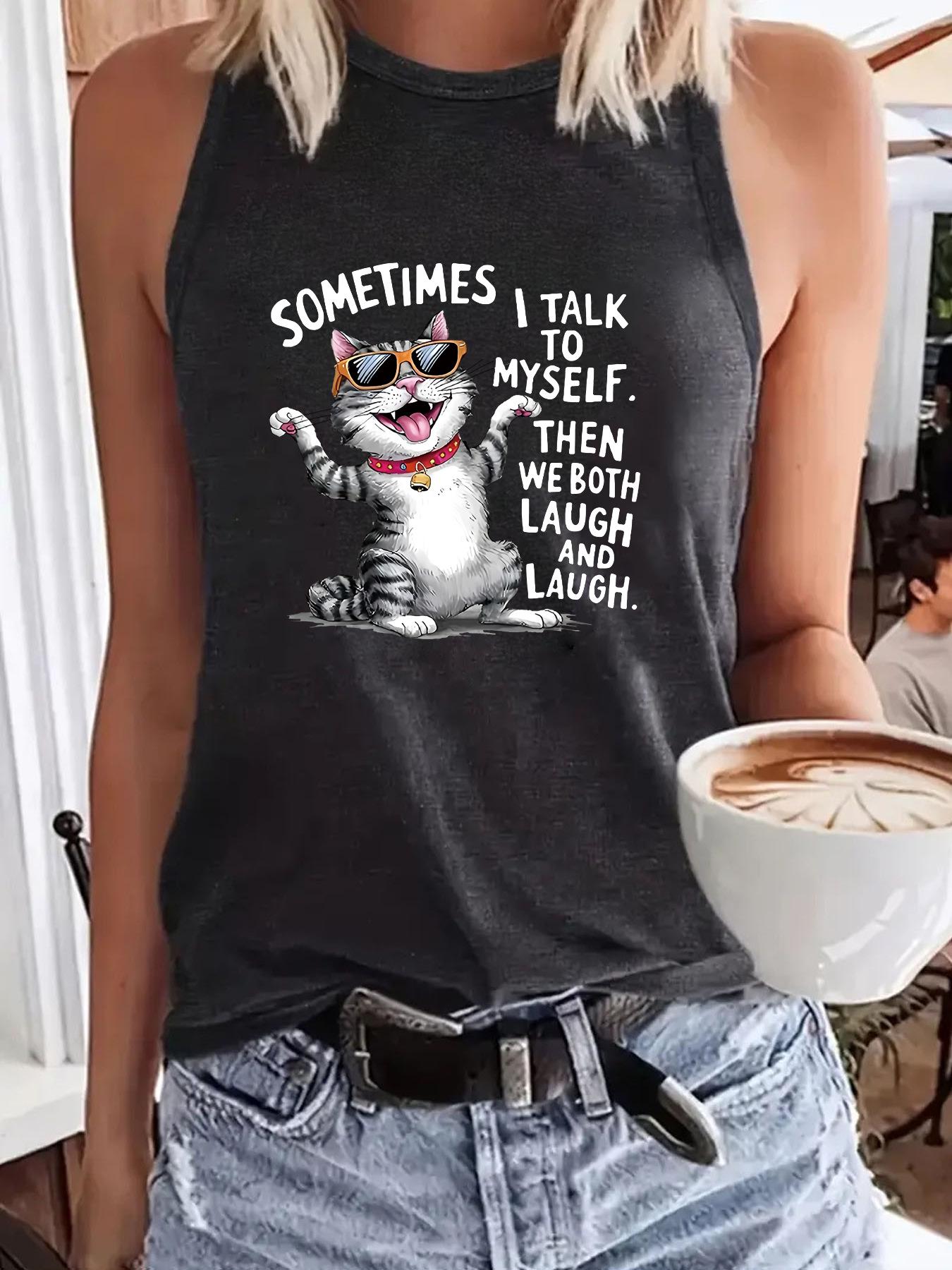 

Модная блузка-майка большого размера для женщин свободного кроя с дизайном кошки Medium темно-серого