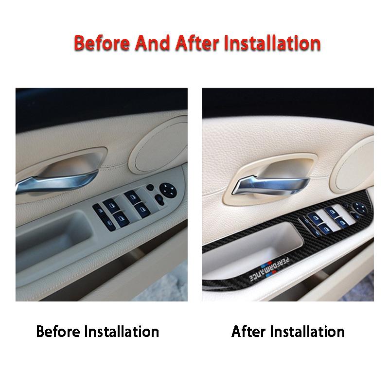 Carbon Fiber Car Window Lift Switch Panel Trim Decorative Stickers Car Styling For BMW Old 5 Series E60 2005-2010