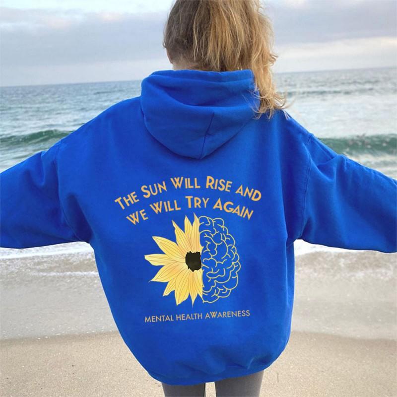 Womens Oversized Hooded Sweatshirt With Floral Print Loose Fit Long Sleeve Cotton Blend Casual Streetwear 2025