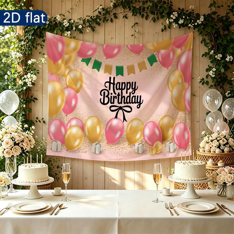 Gifts Birthday Celebration Banner, Pink Polyester Backdrop for Party Decorations
