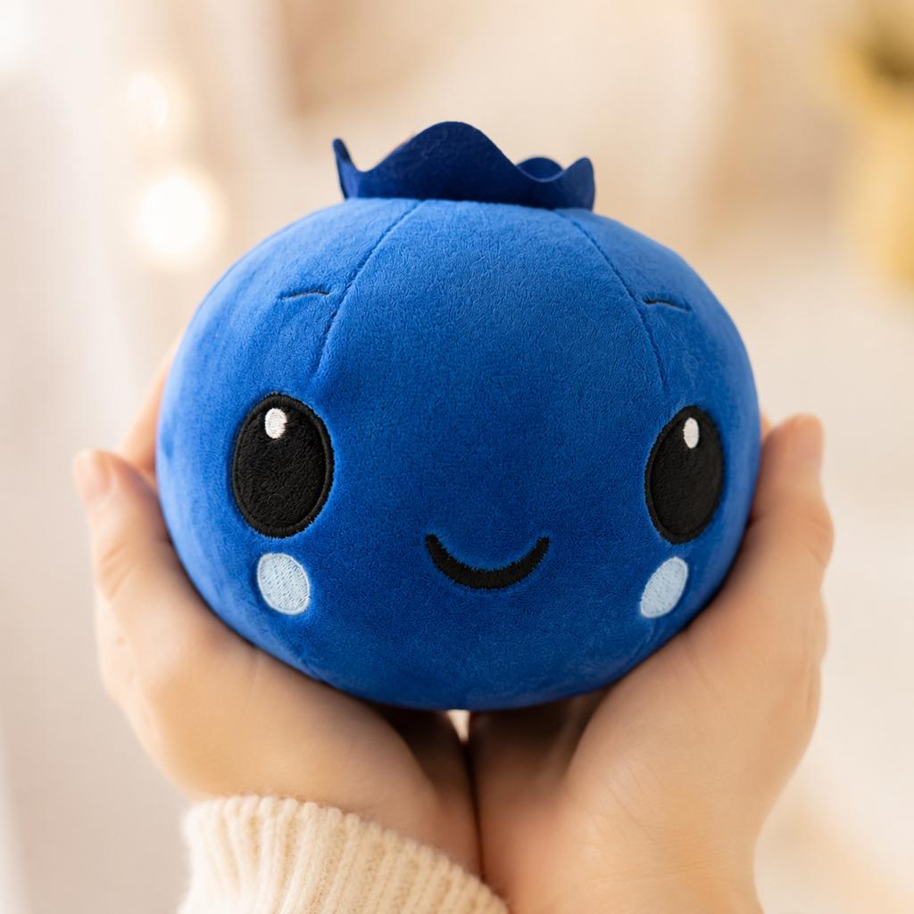 Plush Stuffed Blueberry Toy Soft Squeeze Cute Round Shape Comfortable Feel Suitable for Kids and Adults