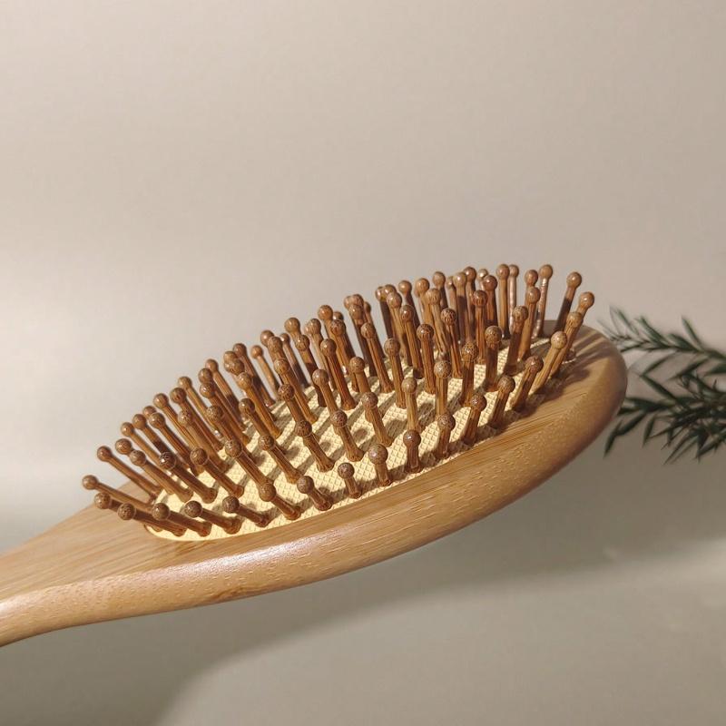 1pc Oval Air Cushion Bamboo Comb, Natural Bambin/Curly/Dry Hair, Suitable for Men and Women, Massages Scalp Anti-Static Hair Detangle