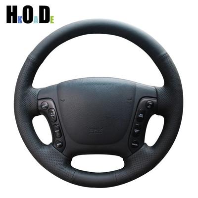 DIY Black Leather Hand-stitched Car Steering Wheel Cover For Hyundai Santa Fe 2007 - 2012 Car Accessories