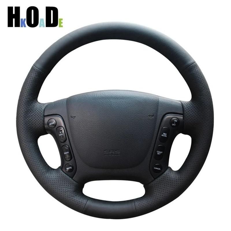 

DIY Чорна Шкіряна Ручна Вишивка Накладка на Кермо Автомобіля Для Hyundai Santa Fe 2007 - 2012 Автоаксесуари Red Thread