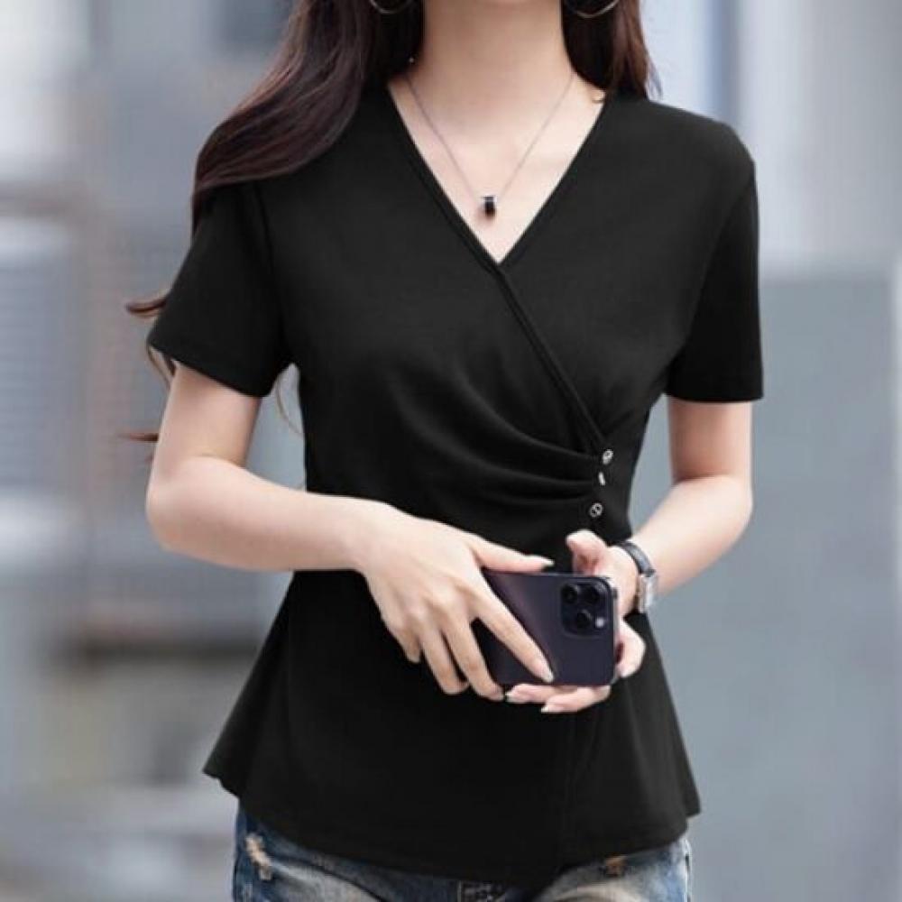 NaVaVa Modern Daily Shirring Wrap V Neck ShorT sleeVe T shirT nT2435